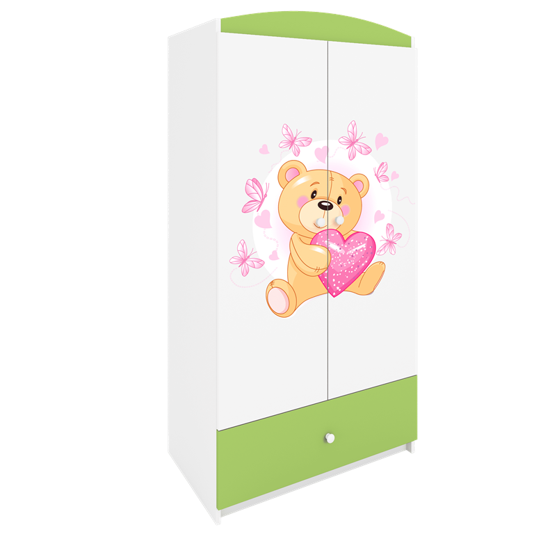 Babydreams garderobeskab til brn m. bamse m. sommerfugle , m. 2 lger, 1 skuffe - hvid/grn laminat