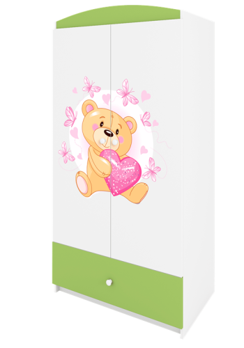 Babydreams garderobeskab til brn m. bamse m. sommerfugle , m. 2 lger, 1 skuffe - hvid/grn laminat