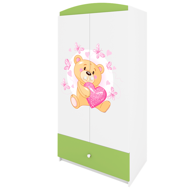 Babydreams garderobeskab til brn m. bamse m. sommerfugle , m. 2 lger, 1 skuffe - hvid/grn laminat