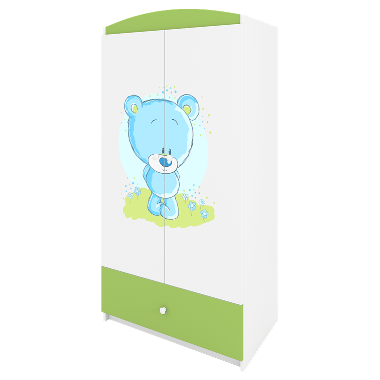 Babydreams garderobeskab til brn med bl bamse , m. 2 lger, 1 skuffe - hvid og grn laminat