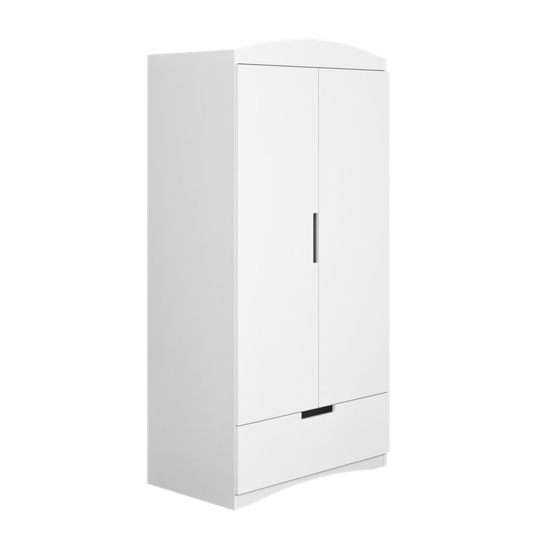 Classic garderobeskab til brn, m. 2 lger, 1 bjlestang og 1 skuffe - hvid laminat og MDF