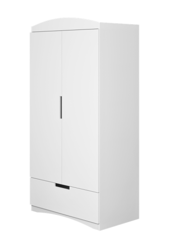 Classic garderobeskab til brn, m. 2 lger, 1 bjlestang og 1 skuffe - hvid laminat og MDF