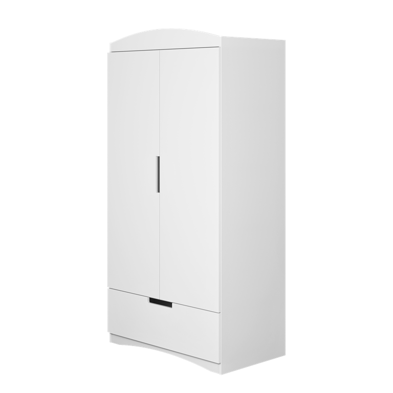 Classic garderobeskab til brn, m. 2 lger, 1 bjlestang og 1 skuffe - hvid laminat og MDF