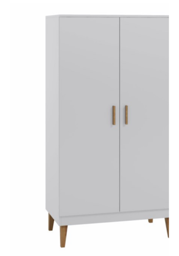 Kubi garderobeskab til brn, m. 2 lger, 1 bjlestang og 5 hylder - hvid spnplade og eg