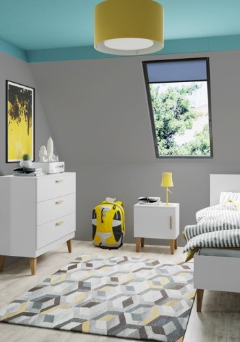 Kubi garderobeskab til brn, m. 2 lger, 1 bjlestang og 5 hylder - hvid spnplade og eg