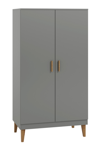 Kubi garderobeskab til brn, m. 2 lger, 1 bjlestang og 5 hylder - gr spnplade og eg