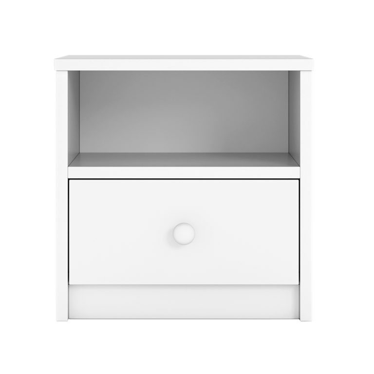 Babydreams sengebord til brn, m. 1 rum og 1 skuffe - hvid laminat (39,5x30,5)