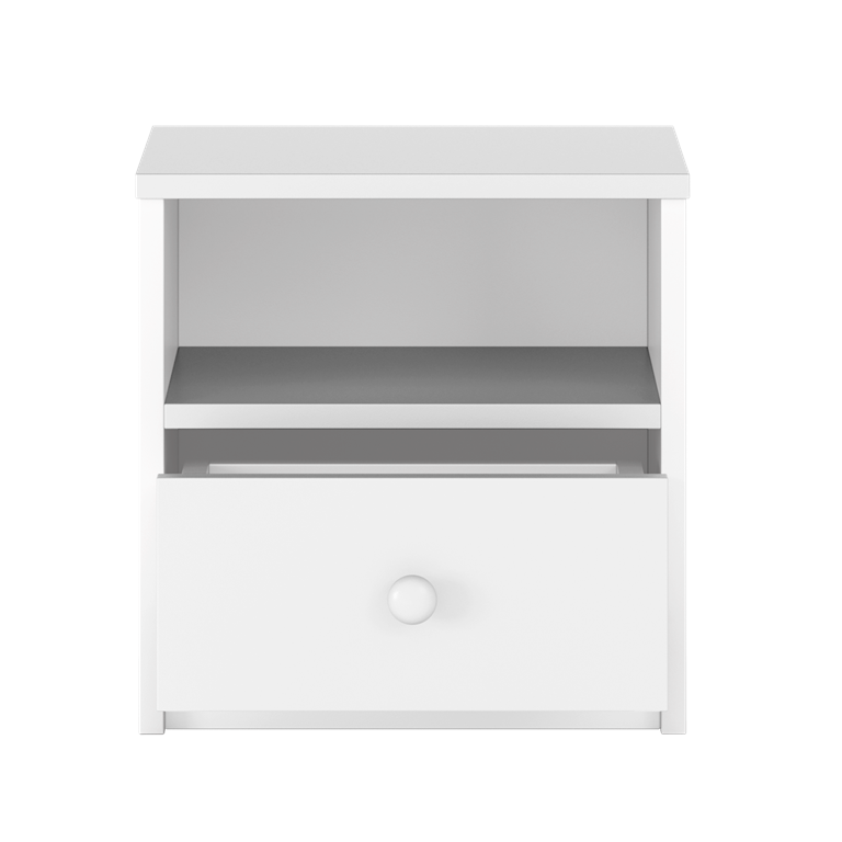 Babydreams sengebord til brn, m. 1 rum og 1 skuffe - hvid laminat (39,5x30,5)