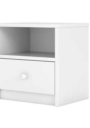 Babydreams sengebord til brn, m. 1 rum og 1 skuffe - hvid laminat (39,5x30,5)
