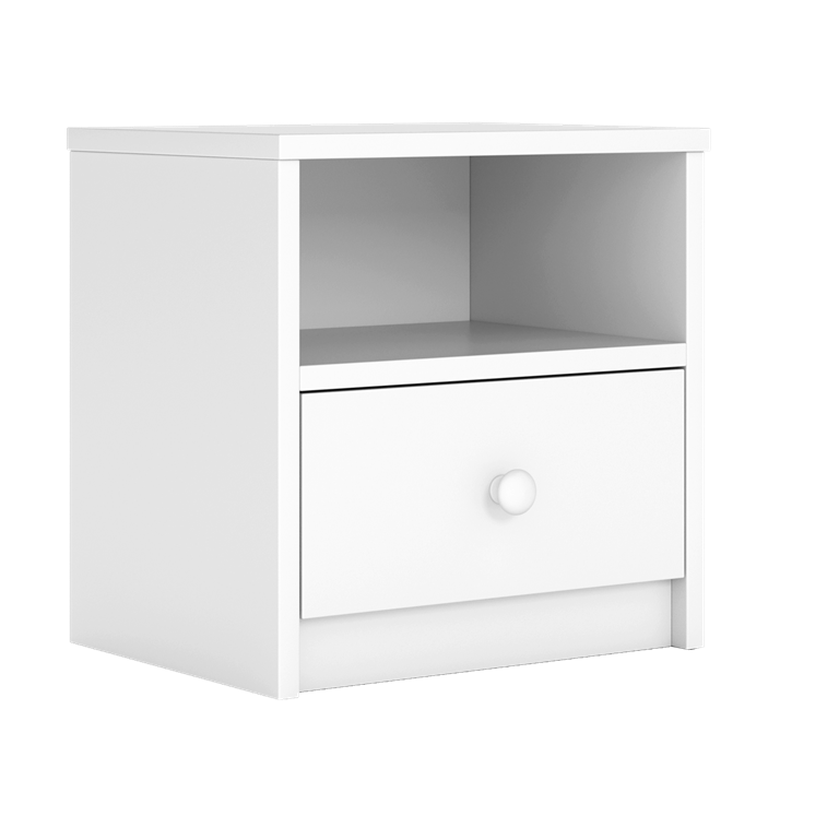 Babydreams sengebord til brn, m. 1 rum og 1 skuffe - hvid laminat (39,5x30,5)