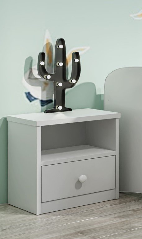 Babydreams sengebord til brn, m. 1 rum og 1 skuffe - hvid laminat (39,5x30,5)