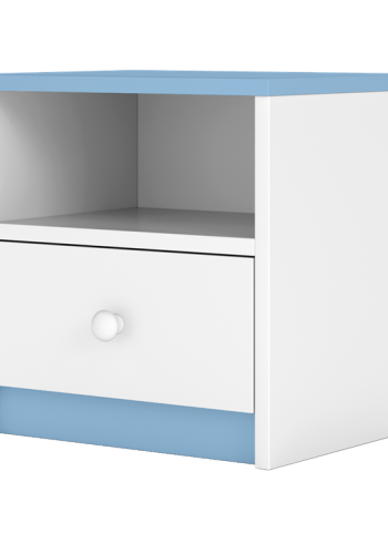 Babydreams sengebord til brn, m. 1 rum og 1 skuffe - hvid og bl laminat (39,5x30,5)
