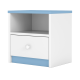 Babydreams sengebord til brn, m. 1 rum og 1 skuffe - hvid og bl laminat (39,5x30,5)