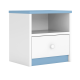 Babydreams sengebord til brn, m. 1 rum og 1 skuffe - hvid og bl laminat (39,5x30,5)