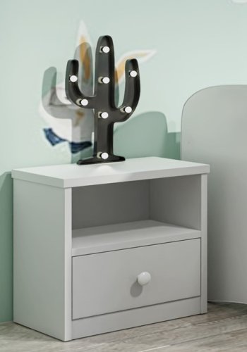 Babydreams sengebord til brn, m. 1 rum og 1 skuffe - hvid og bl laminat (39,5x30,5)