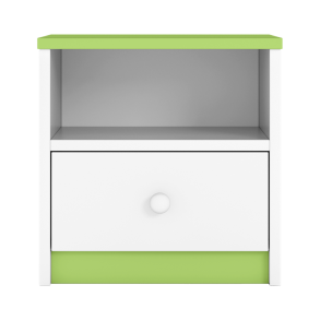 Babydreams sengebord til brn, m. 1 rum og 1 skuffe - hvid og grn laminat (39,5x30,5)