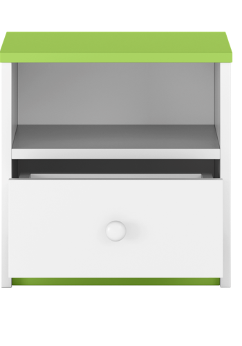 Babydreams sengebord til brn, m. 1 rum og 1 skuffe - hvid og grn laminat (39,5x30,5)