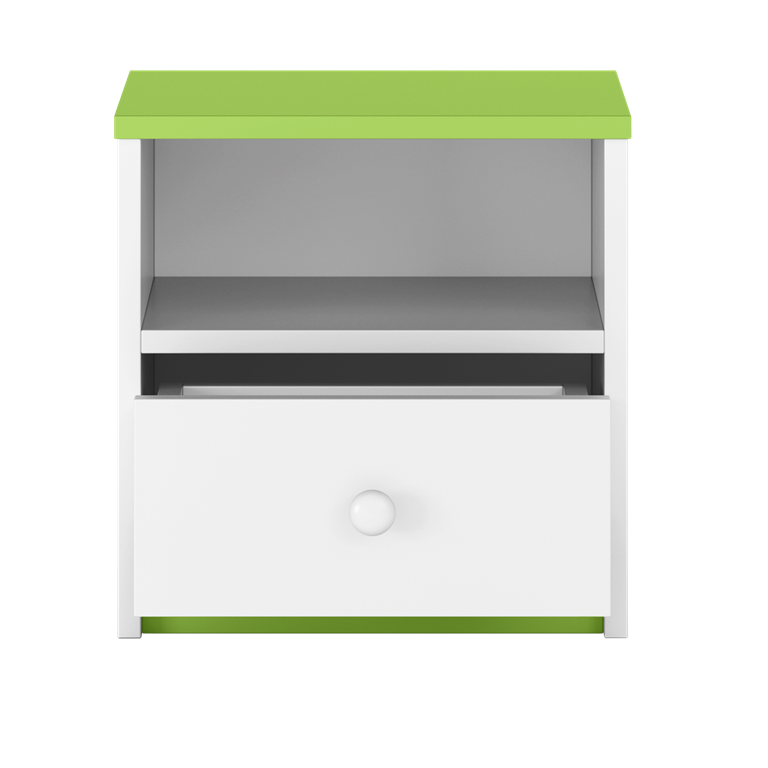 Babydreams sengebord til brn, m. 1 rum og 1 skuffe - hvid og grn laminat (39,5x30,5)