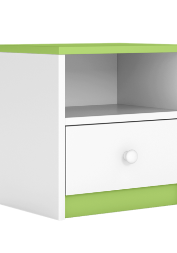 Babydreams sengebord til brn, m. 1 rum og 1 skuffe - hvid og grn laminat (39,5x30,5)