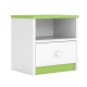 Babydreams sengebord til brn, m. 1 rum og 1 skuffe - hvid og grn laminat (39,5x30,5)