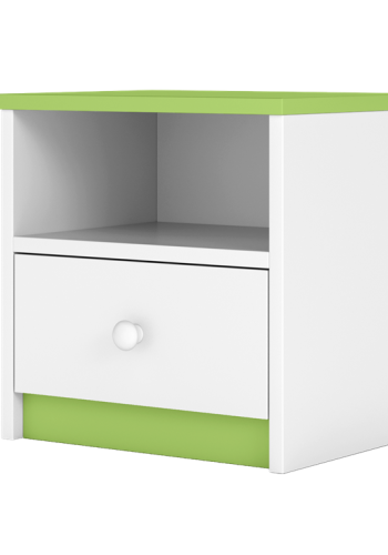 Babydreams sengebord til brn, m. 1 rum og 1 skuffe - hvid og grn laminat (39,5x30,5)
