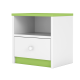 Babydreams sengebord til brn, m. 1 rum og 1 skuffe - hvid og grn laminat (39,5x30,5)