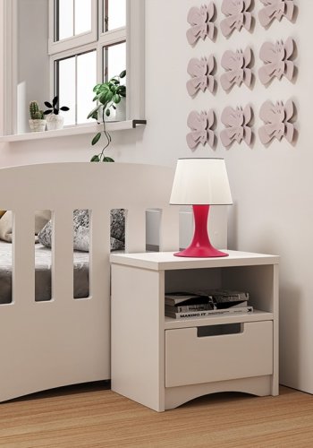 Classic sengebord til brn, m. 1 rum og 1 skuffe - hvid laminat og MDF (39,5x30,5)