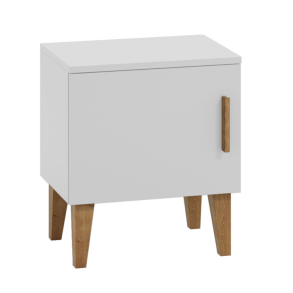 Kubi sengebord til brn, m. 1 lge og 1 hylde - hvid spnplade og eg (50x34)