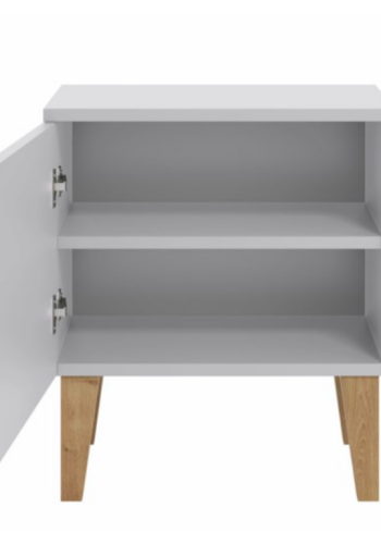 Kubi sengebord til brn, m. 1 lge og 1 hylde - hvid spnplade og eg (50x34)