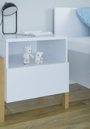 Victor sengebord til brn, m. 1 lge og 1 rum - hvid laminat og natur eg (46x40)