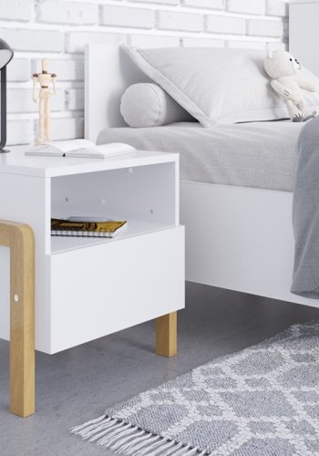 Victor sengebord til brn, m. 1 lge og 1 rum - hvid laminat og natur eg (46x40)