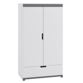 Tomi garderobeskab til brn, m. 2 lger, 1 bjlestang og 1 skuffe - hvid laminat og MDF