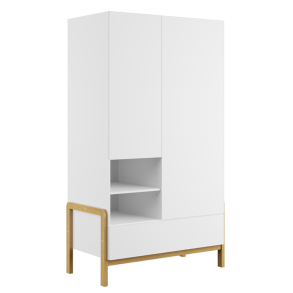 Victor garderobeskab til brn, m. 2 lger, 1 bjlestang og 1 skuffe - hvid laminat og eg