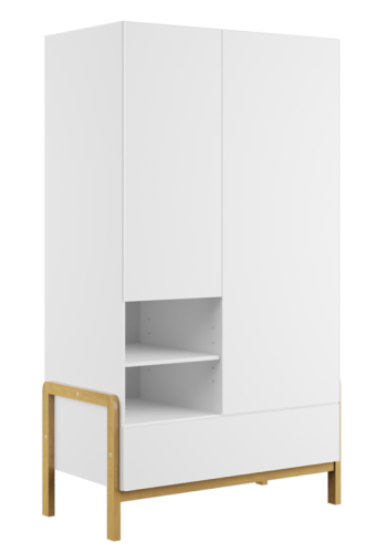 Victor garderobeskab til brn, m. 2 lger, 1 bjlestang og 1 skuffe - hvid laminat og eg