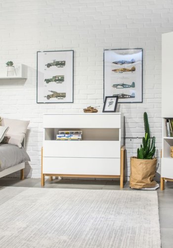 Victor garderobeskab til brn, m. 2 lger, 1 bjlestang og 1 skuffe - hvid laminat og eg