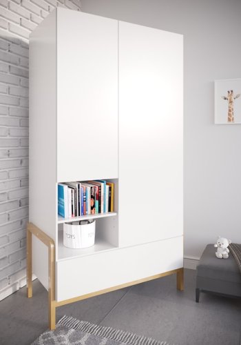 Victor garderobeskab til brn, m. 2 lger, 1 bjlestang og 1 skuffe - hvid laminat og eg