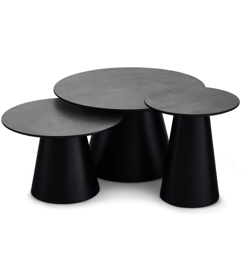 Tango sofabord, rund - antracitgr marmorlook melamin og sort finér (80)