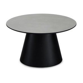 Tango sofabord, rund - lysegr marmorlook melamin og sort finér (80)