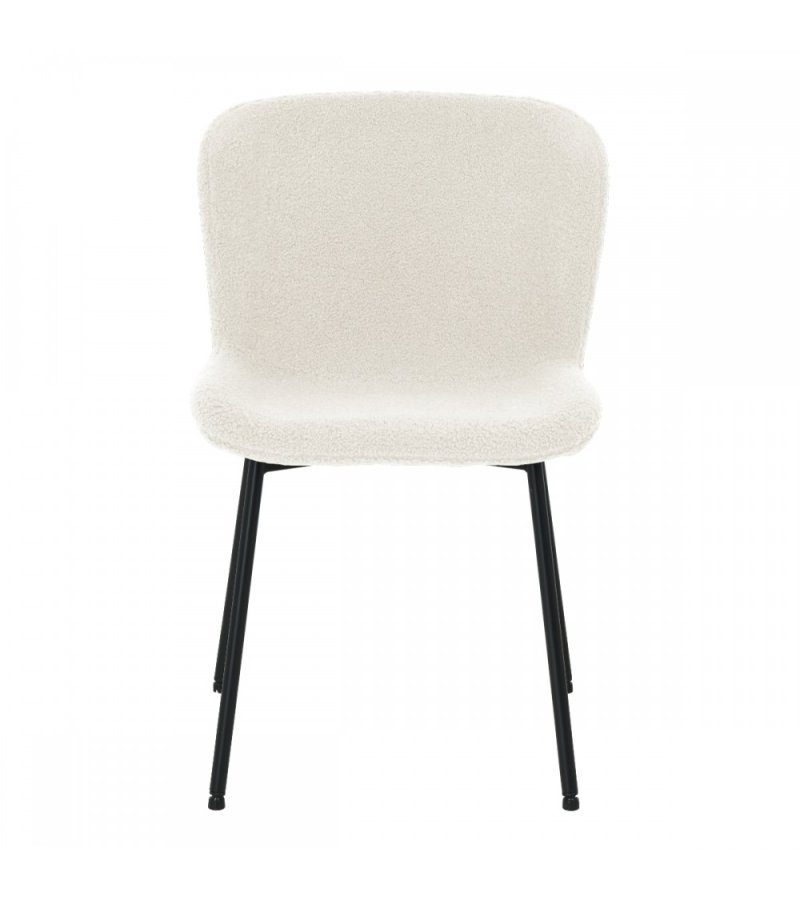 Teddy spisebordsstol - hvid bouclé stof og sort metal