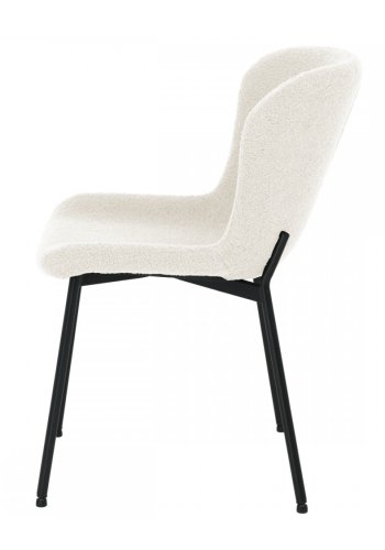 Teddy spisebordsstol - hvid bouclé stof og sort metal