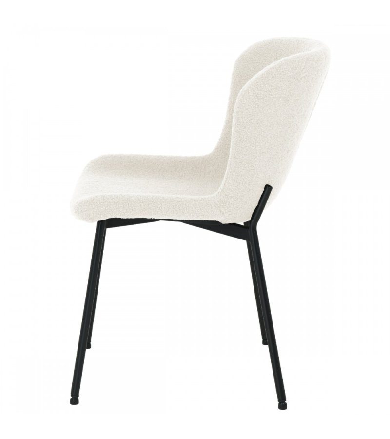 Teddy spisebordsstol - hvid bouclé stof og sort metal