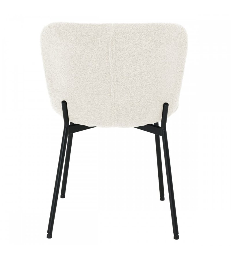 Teddy spisebordsstol - hvid bouclé stof og sort metal