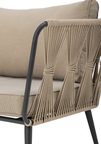 BLOOMINGVILLE Pavone havesofa, m. beigebrune puder - lysebrun polyesterreb og sort metal