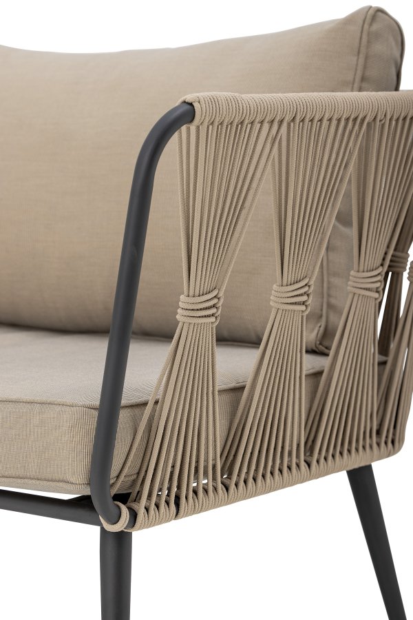 BLOOMINGVILLE Pavone havesofa, m. beigebrune puder - lysebrun polyesterreb og sort metal