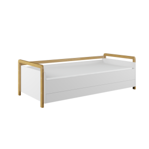 Victor sovesofa, inkl. lamelbund og skuffe, uden madras - hvid laminat og natur eg (180x80)