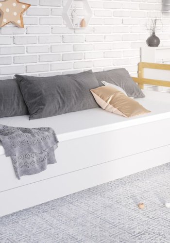 Victor sovesofa, inkl. lamelbund og skuffe, uden madras - hvid laminat og natur eg (180x80)