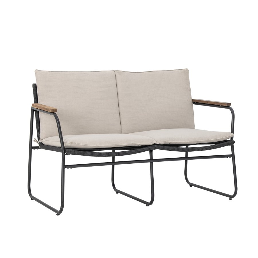 BLOOMINGVILLE Hampton havesofa, m. armln og hynder - akacietr og sort flettet snor/metal