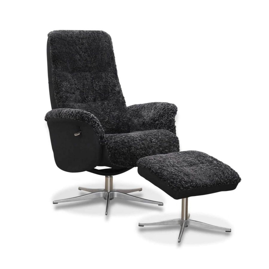 HAGA Ullrik lnestol - mrkegr freskind/stof, m. drejefunktion, justerbar rygln, inkl. skammel