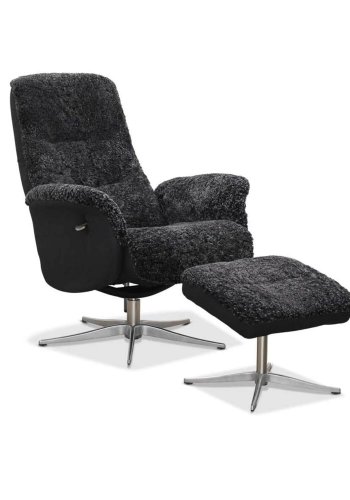 HAGA Ullrik lnestol - mrkegr freskind/stof, m. drejefunktion, justerbar rygln, inkl. skammel