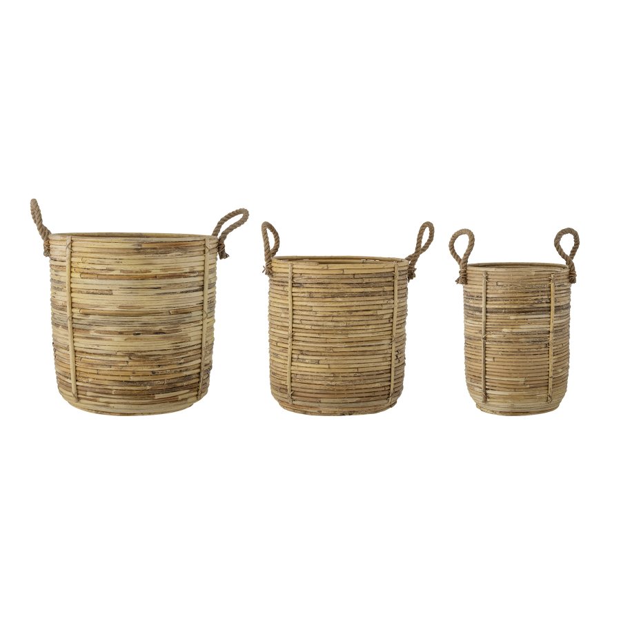 BLOOMINGVILLE Tesser kurv, m. hank - natur rattan (st af 3)